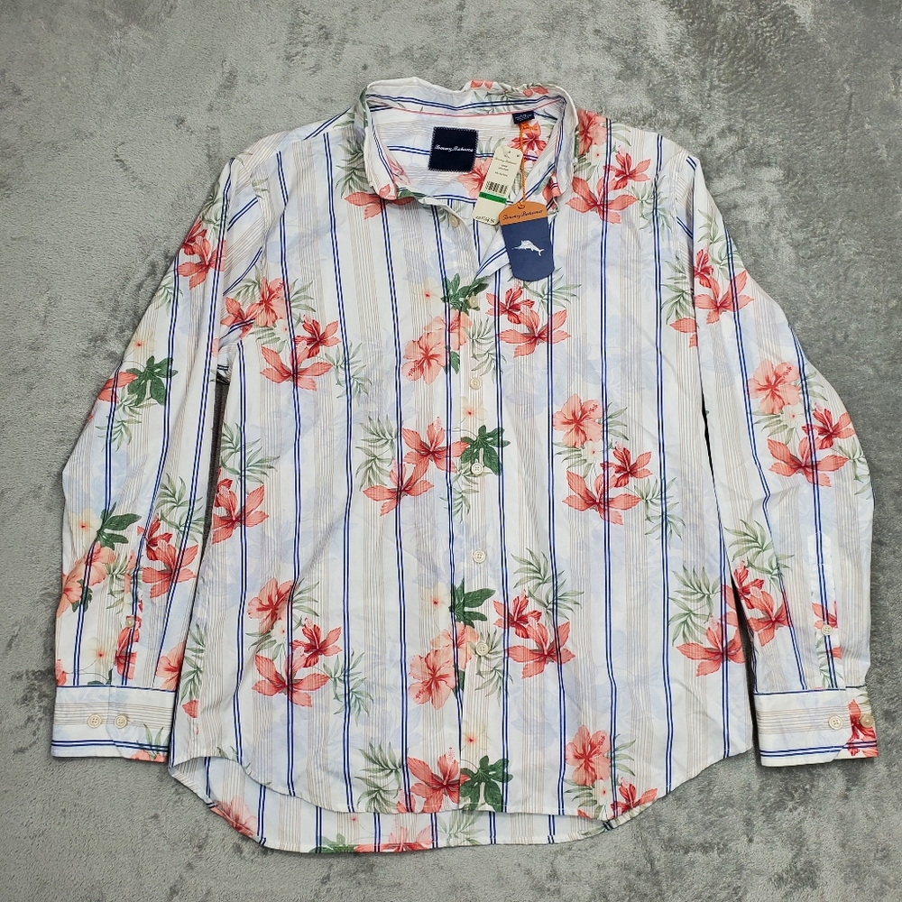 Tommy Bahama NWT ASTRA Stripe Floral Long Sleeve Button Down Shirt Mens Sz L